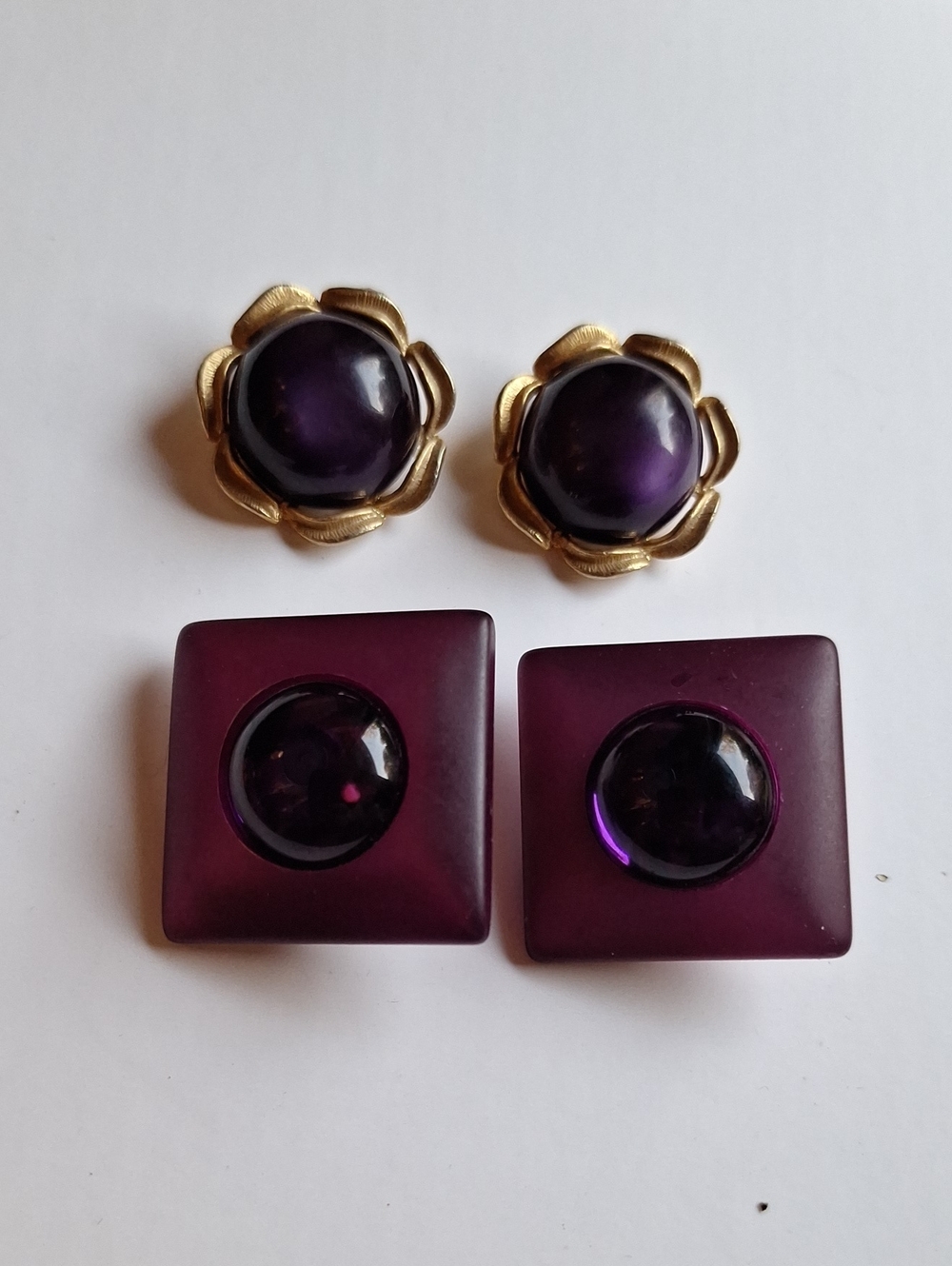 2 Pair Vintage Purple Clip On Style Earrings Whimsigoth Statement Funky MOD